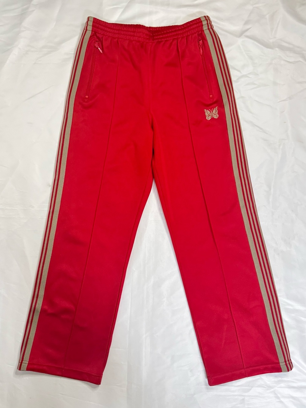 Needles Bright Red Track Pants with Cream Stripes